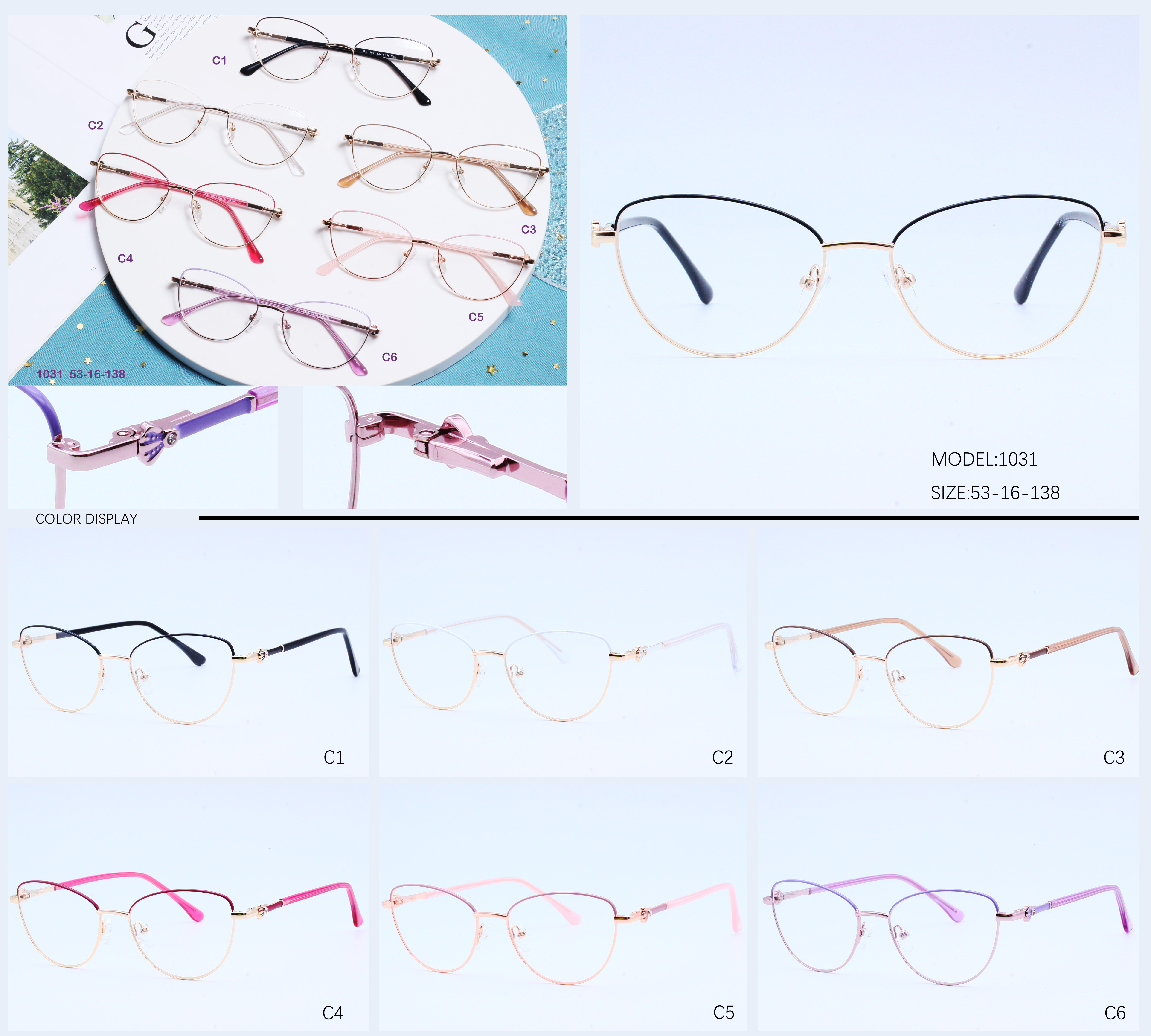 Metal Spring Hinge Cat Eye Glasses Frames